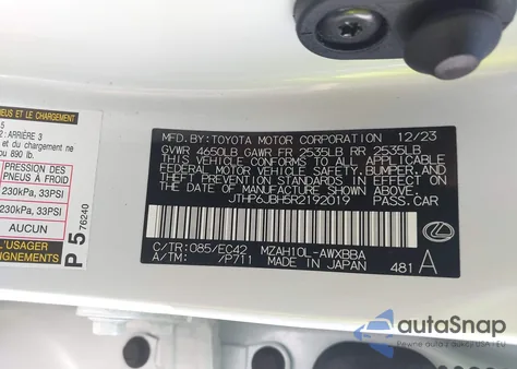 2024 Lexus Ux 250H Premium from USA, damaged, VIN JTHP6JBH5R2192019